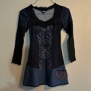 Black and Blue Long Sleeve Dress